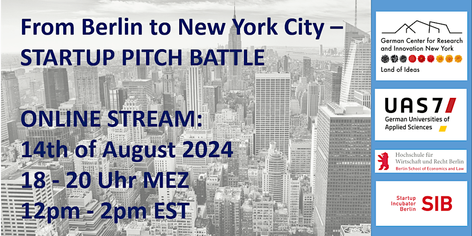 Event poster for Berlin to New York City: Startup Pitch Battle